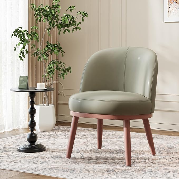 Accent Chair Mid-Century Modern Chair PU Leather Upholstered Armless Chair Set of 1, Suitable for Living Room, Bedroom, Balcony,Olive Green