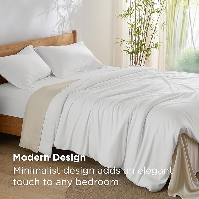 Bedsure 100% Rayon Derived from Bamboo Duvet Cover King Size - Lightweight Silky Cooling Comforter Cover Set for Hot Sleepers, Breathable & Moisture-Wicking Bedding Set, White
