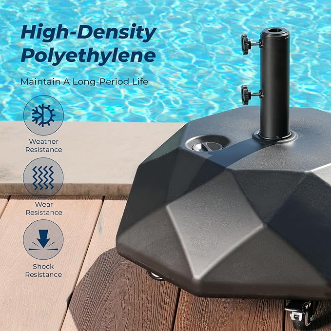 HOMSHADE H16 Patio Umbrella Stand Base with 5 Wheels - 127lbs Heavy Duty Rolling Weights Outdoor Market Umbrella Base, Refillable High-Density HDPE Materia Weights Stand for Outside Patio