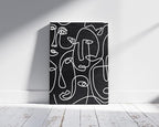 Abstract Face Pattern Wrapped Canvas Wall Art Black Background White Continuous Line Drawing 16x20 Inch Gallery Stretched Modern Home Art Decor
