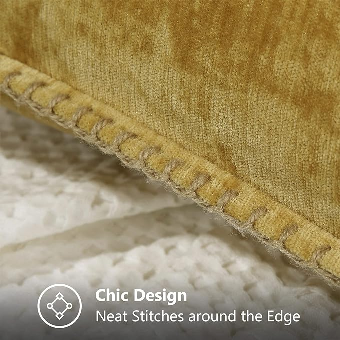 decorUhome Spring Chenille Soft Cozy Throw Pillow Covers 22x22 Set of 2, Modern Farmhouse Boho Velvet Decorative Euro Sham Pillow Cases with Stitched Edge for Couch Sofa Bed Home Decor, Mineral Yellow