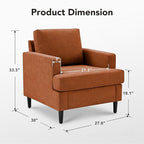 Mid-Century Accent Chair,Modern Linen Fabric Armchair for Living Room,Comfy Upholstered Reading Accent Chairs for Bedroom,Single Sofa Chair with Wood Legs (Orange, 1 Pack)