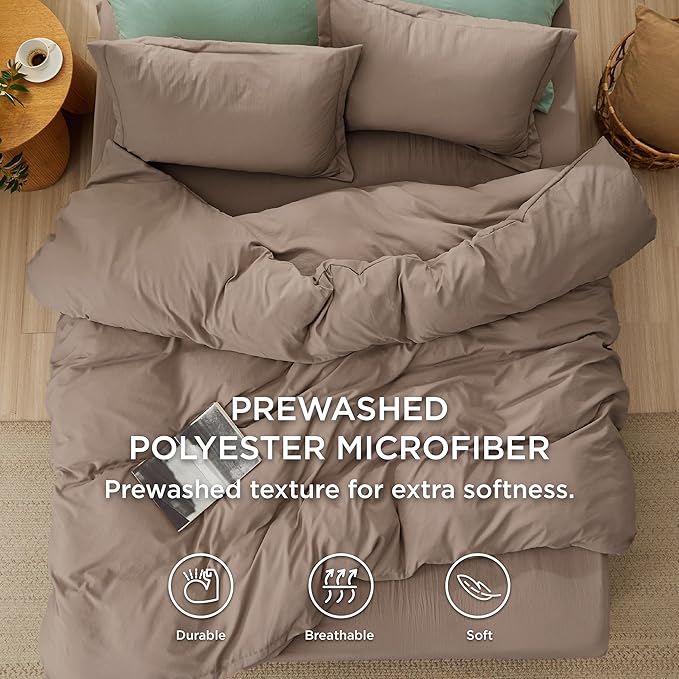 Bedsure Duvet Cover King Size with Fitted Sheet - 4 Pieces Prewashed Cotton-Like Extra Soft Bedding Set, Includes 1 Duvet Cover 104x90 Inches with Zipper Closure, 2 Pillow Shams, 1 Fitted Sheet, Khaki