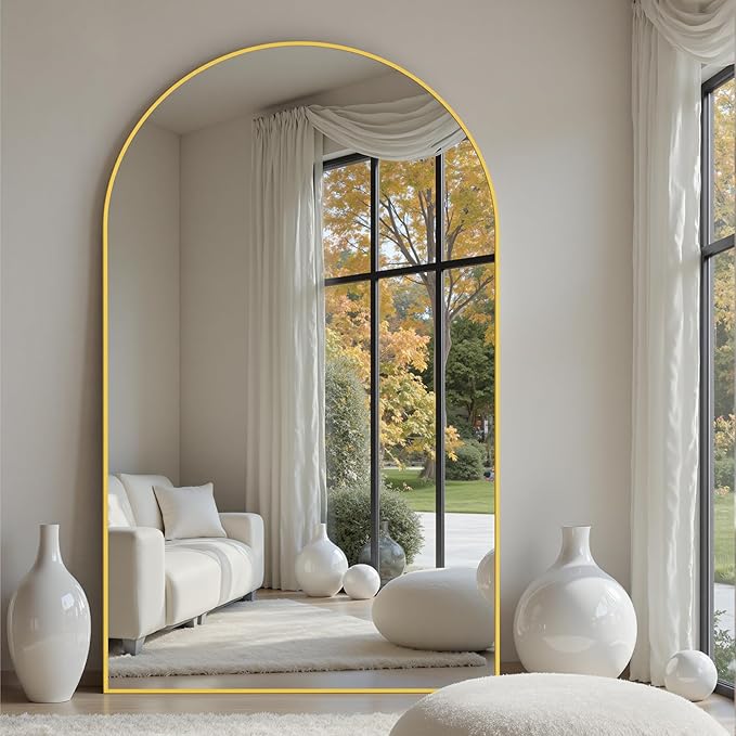 Suidia Arched Full Length Mirror, 82"x44" Floor Mirror Freestanding, Floor Standing Full Body Mirror with Stand for Bedroom, Hanging Leaning Mounted for Living Room Cloakroom, Gold