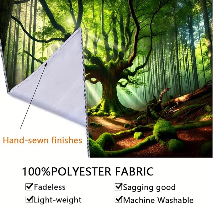 BSFHH Nature Tapestry Forest Tree Sea Cave Wall Hanging, Stream Through Rainforest Landscape Wall Art Tapestry for Bedroom Living room (Century-old tree, 110" × 87", Unframed)