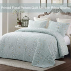Exclusivo Mezcla Reversible Boho Quilts Queen Size, Aqua Bedspreads Lightweight Coverlet All Season Flowers Quilt Bedding Set with Printed Floral Pattern (1 Quilt, 2 Pillow Shams)