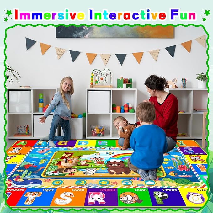 Baby Play Mat for Floor, ABC Kids Play Mat, Forest Animals Kids Rugs for Girls and Boys Playroom, Foldable Rug for Baby Toddler Infants Crawling Playing (Green, 59X39.4 INCH)