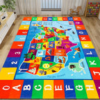 USA Map ABC Kid Rug 39.4" × 63" for Playroom Geography Classroom Rug Educational Baby Playmat Alphabet Mat for Primary School Fluffy Ployester Non-Slip Preschool Carpet for Nursery Room