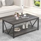 FOLUBAN Coffee Table with Storage, Modern Small Center Tables for Small Spaces, Rustic Wood and Metal Cocktail Table for Living Room, 39.3 Inch Dark Gray