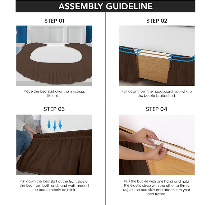 Utopia Bedding Queen Elastic Bed Ruffle - Easy Wrap Around Ruffle - Microfiber Bed Skirt with Adjustable Elastic Belt 16 Inch Tailored Drop - Hotel Quality Bedskirt, Fade Resistant (Queen, Brown)