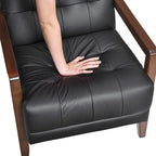 Lexicon Modern Accent Chair, Luxury Genuine Leather Match Living Room Chair with Tufted Cushions, Solid Wood Frame and Arm Rest, Comfy Upholstered Single Seat for Bedroom/Reading/Office, Black