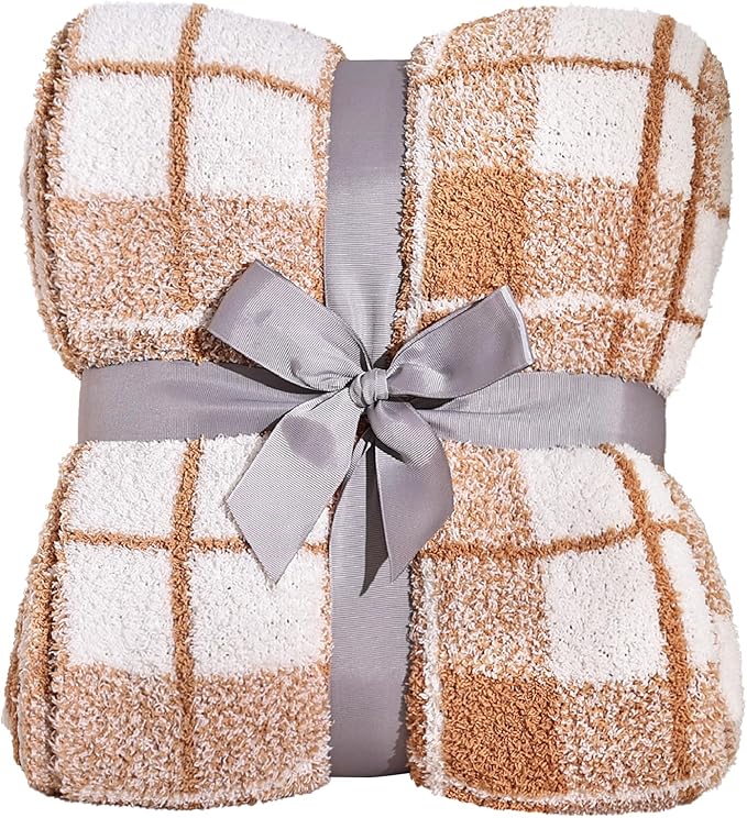 Panku Plaid Blanket, Ultra Soft Cozy Throw Blanket, Warm Fluffy Burnt Orange Throw Blanket for Couch and Sofa (50x60 Inches, Burnt Orange)