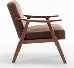 Accent Chair with Microfiber Upholstery and Solid Wood Frame, Classic Mid-Century Modern Living Room Furniture for Extra Seating, Light Brown