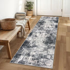 IOHOUZE Abstract Runner Rug 2x6 Ft Washable Runners for Hallways, Non Slip Kitchen Runner Printed Faux Wool Entryway Runner Indoor, Modern Abstract Floor Carpet for Hall Kitchen Bedroom, Black Gey