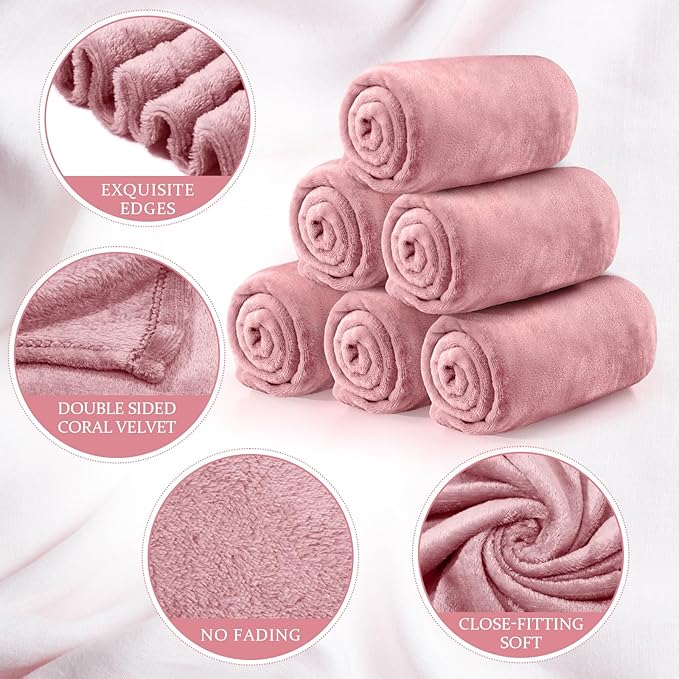 Tinideya 6 Pcs Flannel Fleece Throw Blanket Bulk 50 x 60 Inch Soft Fleece Blanket Warm Throw Blanket Coral Blankets for Couch Sofa Home Wedding Gifts Season (Light Pink)
