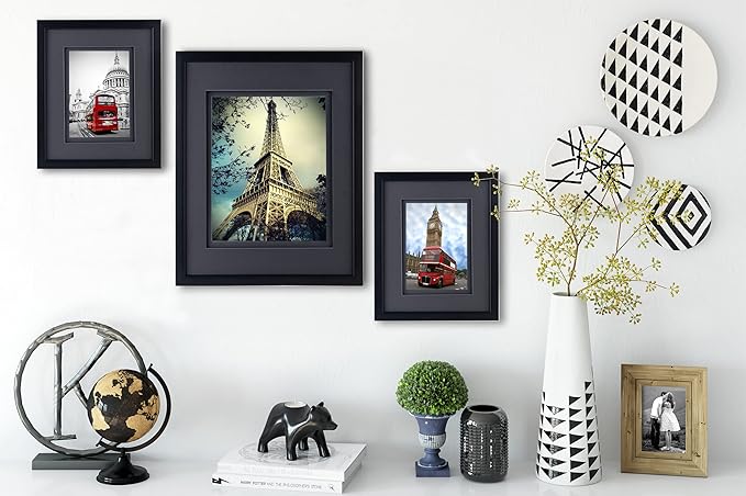 Yaetm 11x14 Double Floating Mat Picture Frame Set of 2, Display Picture 8x10 with Black Double Mat, Polished High Definition Real Glass, Wall Mounting Photo Frames, Black