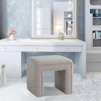 Get Set Style Vanity Stool Chair,Modern Boucle Ottoman Foot Stool with Wooden Legs Sofa Bench Footstool Extra Seat for Vanity,Makeup Room,Living Room,Entryway,Office (Fully Assembled) (Taupe)