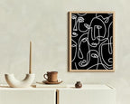 Y2K BOO Abstract Face Pattern UNFRAMED Wall Art Black Background White Continuous Line Drawing 11x14 Inch Heavyweight Paper Studio Home Decor Print