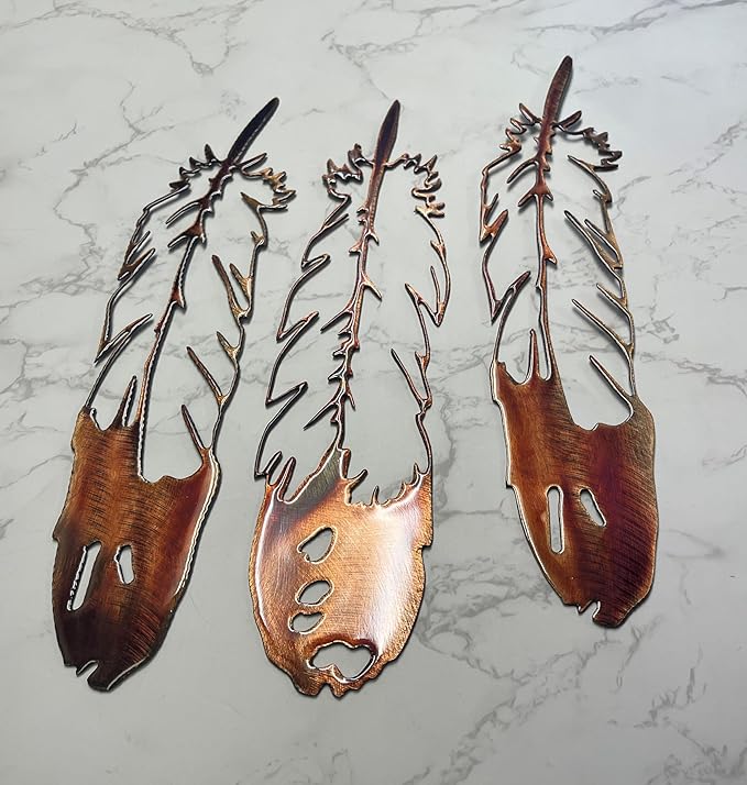 HG Artworks Metal Wall Accent Feather Trio Southwestern Decor Accents