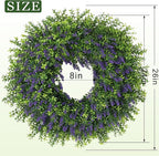 26" Artificial Lavender & Boxwood Wreath for Front Door - Large Faux Purple Greenery Outdoor Wreath for Home, Farmhouse, Window, Wall Decor | Spring Summer All Seasons