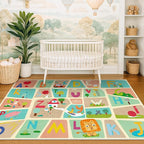 4x6 Preschool Kids Alphabet Rug – Washable ABC Learning Carpet for Toddlers, Educational Playroom Mat with Fun Letters & Illustrations, Soft Nursery Rug for Reading, Craft, or Floor Play
