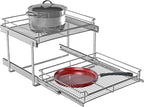 2-Tier Cabinet Pull Out Shelves (20" W x 22" D), Slide Out Shelves for Kitchen Cabinets, Metal Pots and Pans Organizer for Under Cabinet