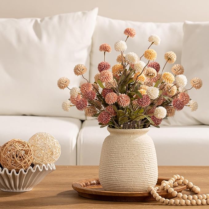 Ceramic Flower Vase, 7.48 Inch White Rustic Farmhouse Decorative Vase Pottery Wide-Mouth Vases for Home Decor Table Living Room Entryway Mantel Bookshelf Bedroom Bathroom Kitchen
