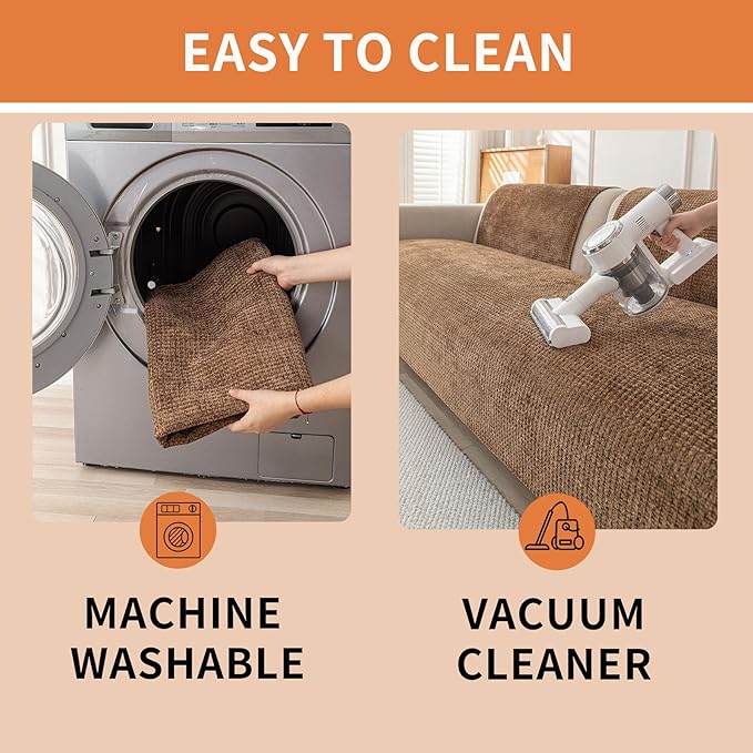 HAOMAIJIA Pet Couch Covers for Sofa Waterproof Couch Cover for Dogs Chenille Non Slip Sofa Covers Washable for 3 Cushion Couch Furniture Protector (Brown, 36.5" x 74" 1 Pack)