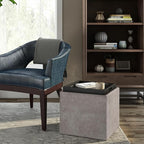 SIMPLIHOME Rockwood Cube Storage Ottoman with Tray - 17 inch Wide Upholstered Vegan Leather Square Storage Ottoman in Distressed Grey Taupe, Contemporary Cube Ottoman for Living Room with Serving Tray