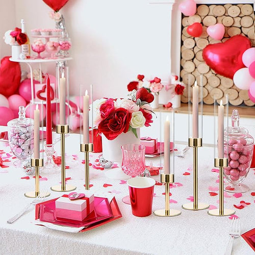 12PCS Gold Candle Sticks Holder in Bulk for Party Table Centerpiece,Metal Candelabra Centerpieces with Acrylic lampshade for Wedding Easter candelabros para centros de mesa