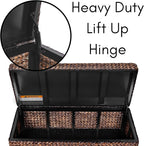 BIRDROCK HOME Abaca Storage Bench – Hand-Woven Wicker Entryway Bench w/Lift-Top Hidden Storage, Solid Wood Frame - Brown Wash