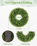 20 Inch Boxwood Front Door Wreaths, Spring and Summer Outdoor Wreath for Front Door, All Seasons Artificial Green Wreath for Farmhouse Wedding Porch Wall St Patricks Day Indoor Decorations