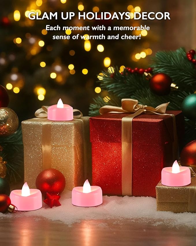 BEICHI Flameless Candles, Tea Lights Battery Operated, No Flickering Votive Candles LED Tea Lights for Halloween Christmas Wedding Home Decor (24 Pack, Pink)