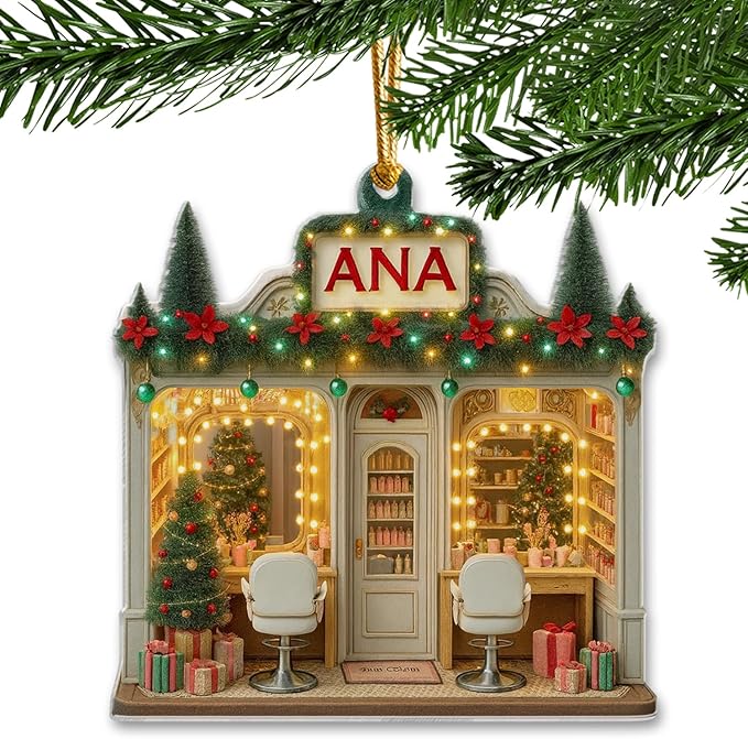 Personalized Hair Salon Christmas Ornament 2025, Custom 2D Flat Acrylic Ornament, for Hairdresser, Stylist Keepsake, Beauty Salon Christmas Tree Decoration