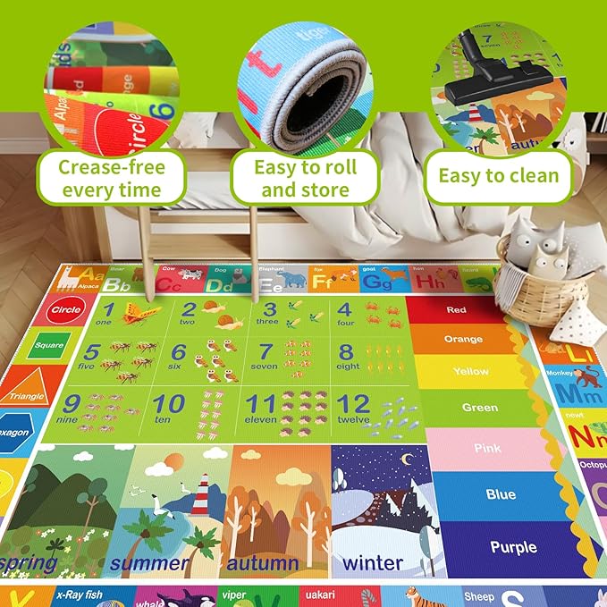 ABC Rug for Kids Playroom, Toddler Alphabet Mats Washable for Baby Area,Classroom,Play Room,Floor,Nursery(6×9FT)