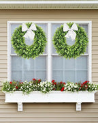 Vlorart 24 Inch Artificial Front Door Boxwood Wreath, Spring Summer Wreaths for Front Door, Large Green Wreath with Sash for Farmhouse Wedding Outside Year Round Indoor and Outdoor for Home Decoration