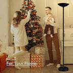 30W Torchiere Floor Lamp - 3600LM Super Bright LED Floor Lamp, 71 Inch Stepless Dimmable Standing Lamp with 3000K Lighting, Rotary Switch, Tall Metal Torch Floor lamps for Living Room/Bedroom (Black)