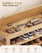 Shoe Rack Bench Seat Rubberwood 3-Tier Wooden Storage Bench 550lbs Compact Mid-Century Modern Design for Entryway, Hallway, Closet, Front Door Entrance, Foyer