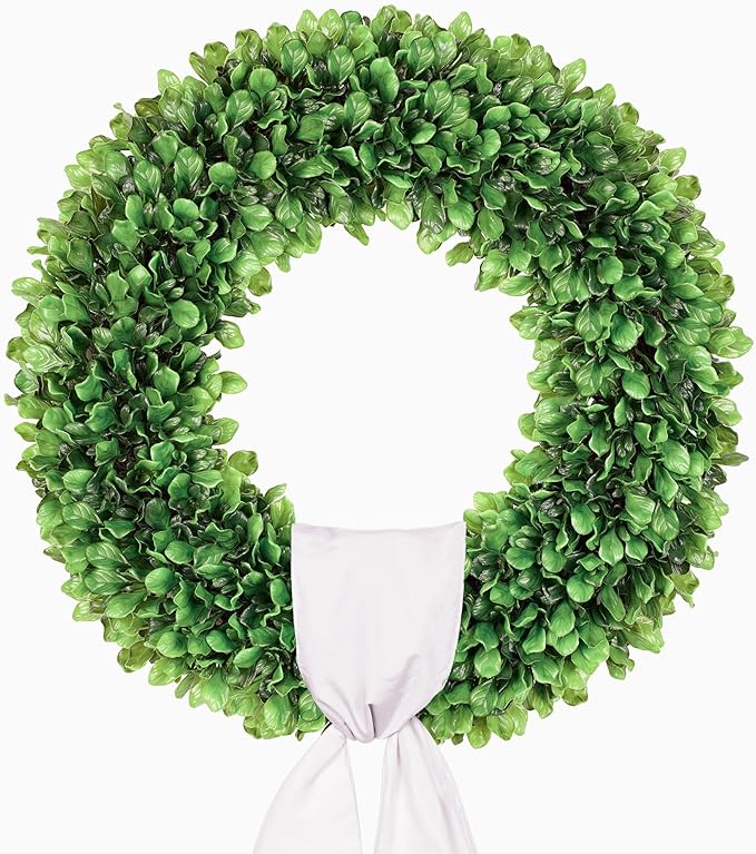 20 inch Artificial Boxwood Wreath for Front Door, Greenery Spring Summer Wreath for All Seasons with Sash，St Patrick's Day Decoration, Farmhouse, Garden, Wedding, Indoor & Outdoor