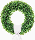 20 inch Artificial Boxwood Wreath for Front Door, Greenery Spring Summer Wreath for All Seasons with Sash，St Patrick's Day Decoration, Farmhouse, Garden, Wedding, Indoor & Outdoor