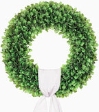 20 inch Artificial Boxwood Wreath for Front Door, Greenery Spring Summer Wreath for All Seasons with Sash，St Patrick's Day Decoration, Farmhouse, Garden, Wedding, Indoor & Outdoor