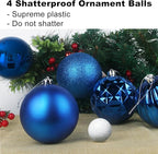 Royal Blue Set of XL (4.0") 4PCS Christmas Balls - Christmas Tree Decoration Ornaments Shatterproof Hanging Balls for New Year Easter Valentine Holiday Decorations
