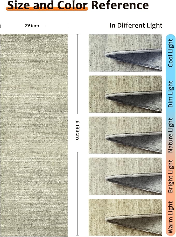 Art&Tuft Non-Slip Runner Rug - 2x6 Runner Rug Washable Low-Pile Rugs Runners, Soft Distressed Carpet Runner for Bedroom Bathroom Kitchen Laundry Living Room, Green