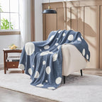 CozeCube Super Soft Fullfy Microfiber Reversible Knitted Blankets, Warm Cozy Fuzzy Plush Throw, Dusty Blue and White Polka Dot Throw Blanket for Couch Bed Sofa, 50" x 60"