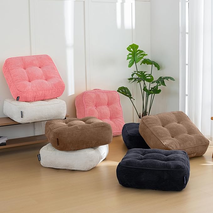 8" Washable Floor Pillow Cushion for Adults, Meditation Cushion Pillow, Large Square Floor Sitting, Removable Tufted Corduroy Cover, for Tatami Living Room or Yoga, 22x22 Inch, 2Pack, Machine Washable