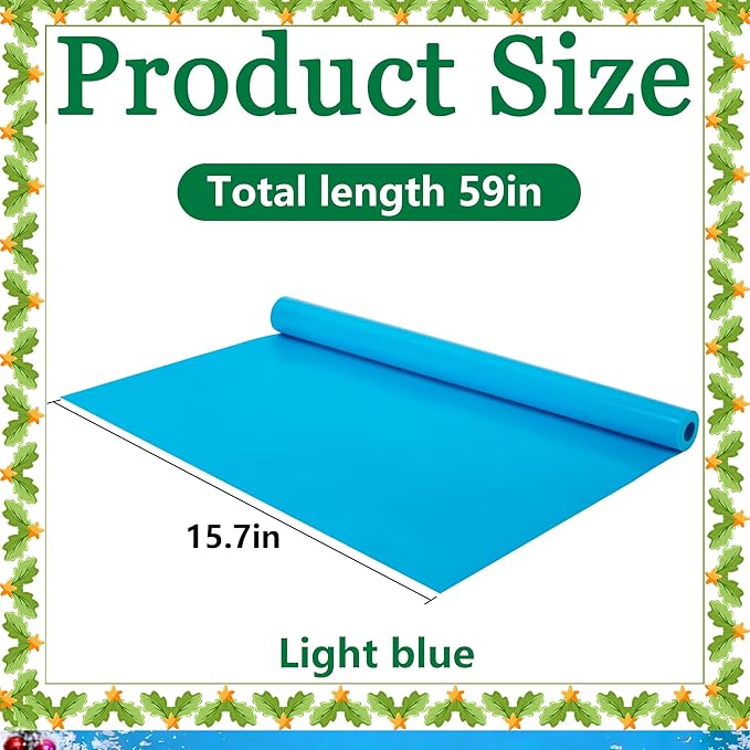 Wehhbtye 59'' x 15.7'' Christmas Village Ocean Display Mat, Christmas Village Miniature Ocean Mat, Xmas Villages PVC Pad Decoration for Holiday Mini Landscape Scene Accessories (Light Blue)