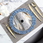 13" Antique Blue Charger Plates, Set of 6 Plastic Textured Chargers for Dinner Plates with Embossed Rim, Table Décor, Party, Wedding, Holiday