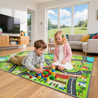 Community Helpers Play Rug – Educational Kids Carpets with Fire Station, School, Park & More for Learning and Play, Car Rug for Playroom Classroom Bedroom Nursery, 60"x36"