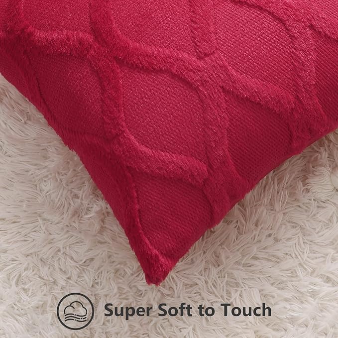 decorUhome Spring Throw Pillow Covers 12x20 Inch Set of 2, Soft Plush Faux Fur Wool Lumbar Red Couch Pillow Covers, Decorative Neutral Pillow Cases for Bed Sofa Living Room Home Decor