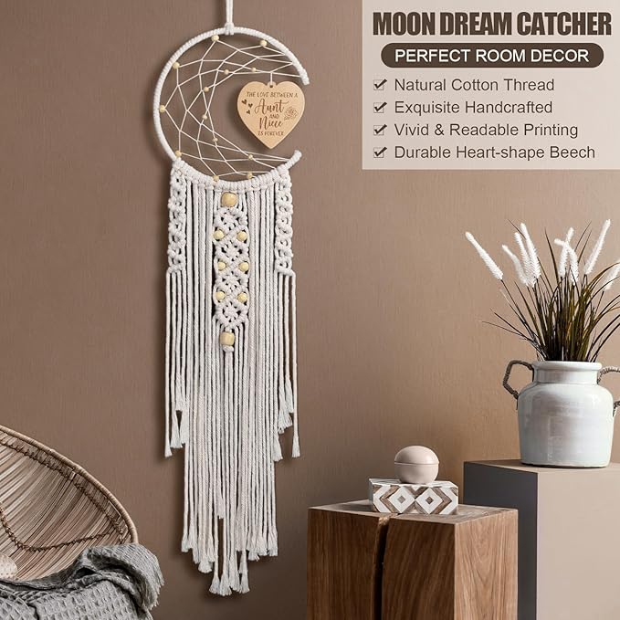 Aunt Niece Gifts for Christmas, Aunt Gifts from Niece Christmas Decorations Dream Catcher with Heart Pendant, Unique Birthday Gift for Nieces from Auntie Women Gift Boho Home Wall Decor